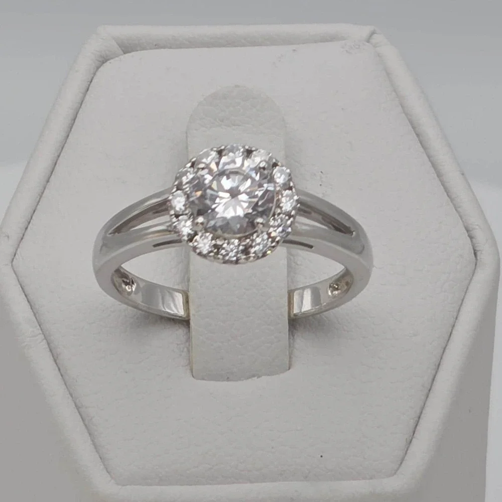 Vtg CN Signed 925 Sterling Silver Ring Halo Cubic Zirconia Split-Shank Size‎ 7